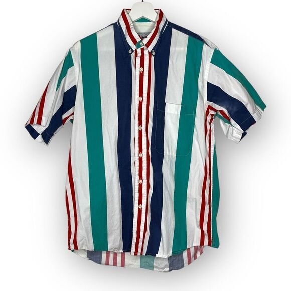 Sears Roebuck And Co 100% Cotton Striped Shirt Vintage Streetwear 90s Size Med - Picture 2 of 16